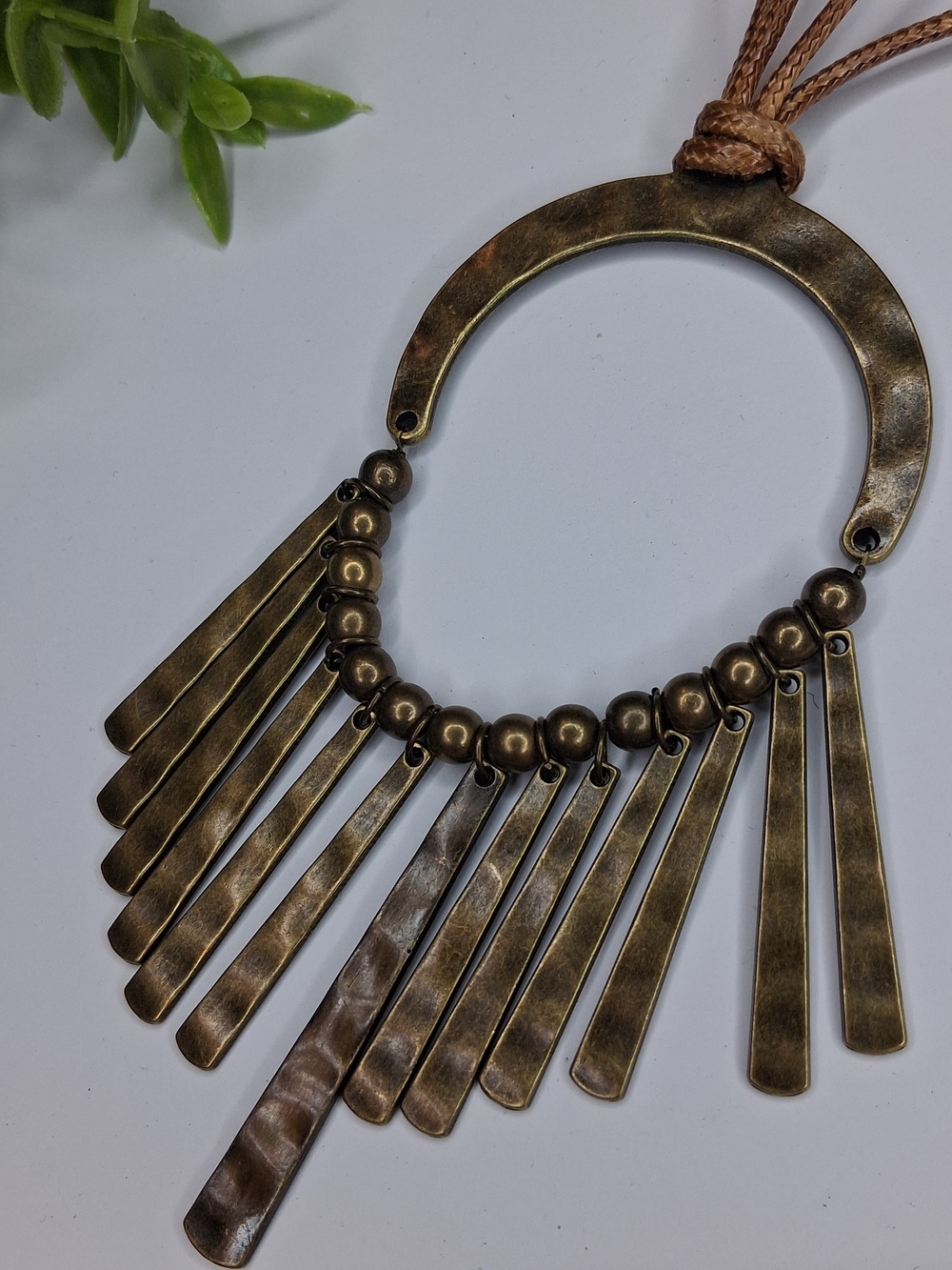 Antique Brass Fringe Statement Necklace